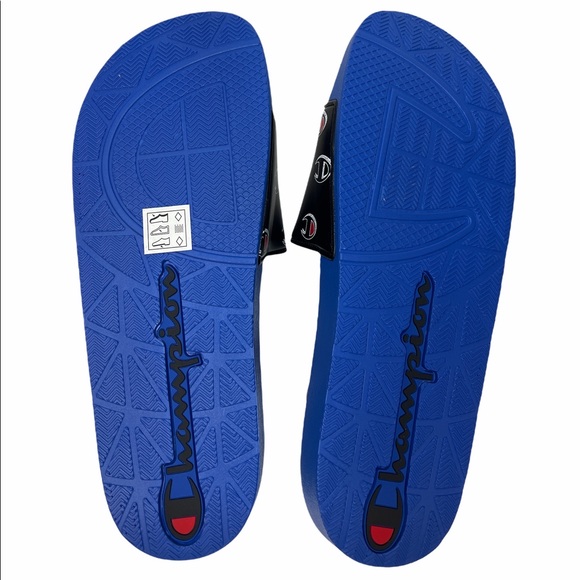 Champion IPO Repeat C Logo Surf The Web Blue Black Mens Sandals - Picture 2 of 5